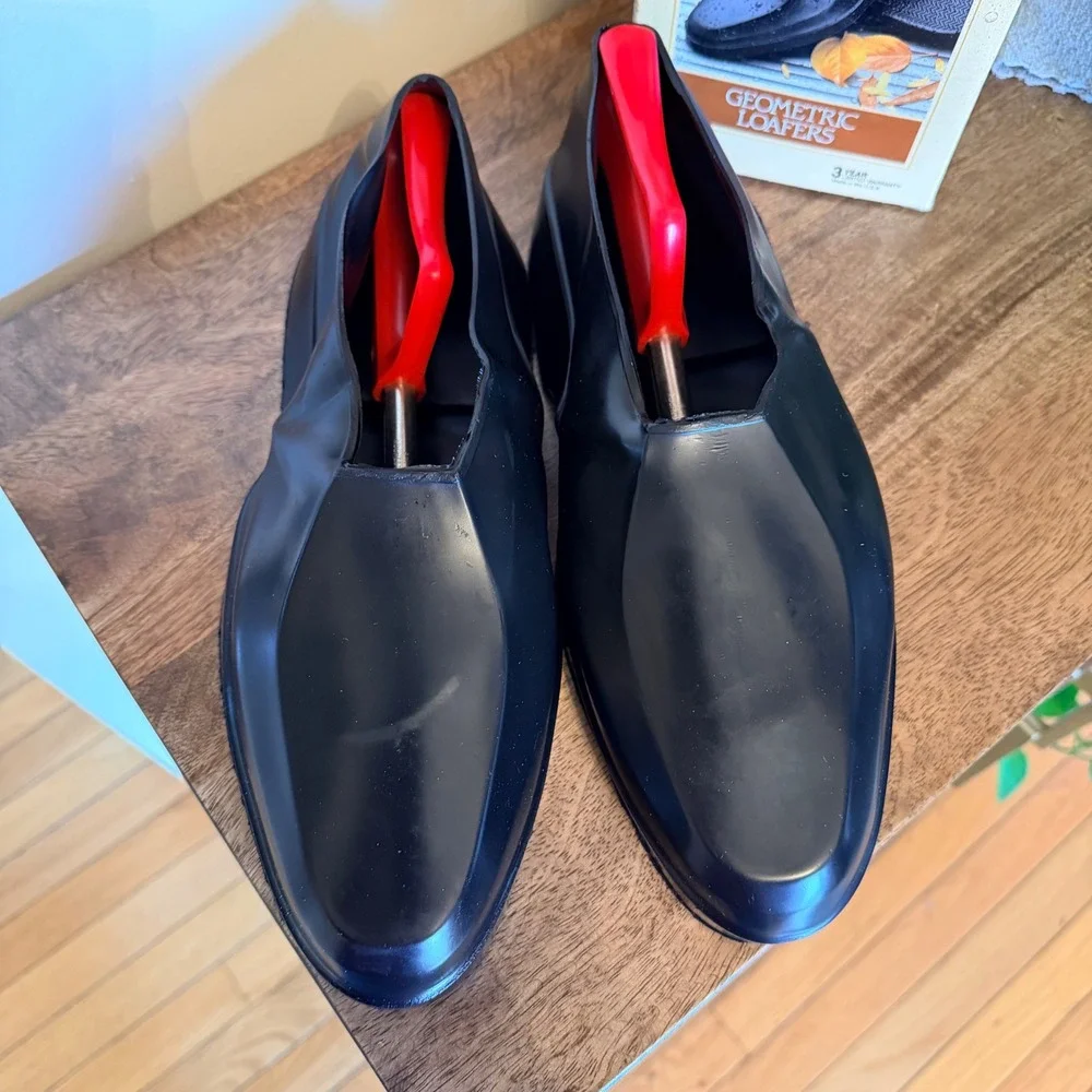 Totes Geometric Loafers Men Large Black Waterproof Rubber Overshoes Galoshes USA